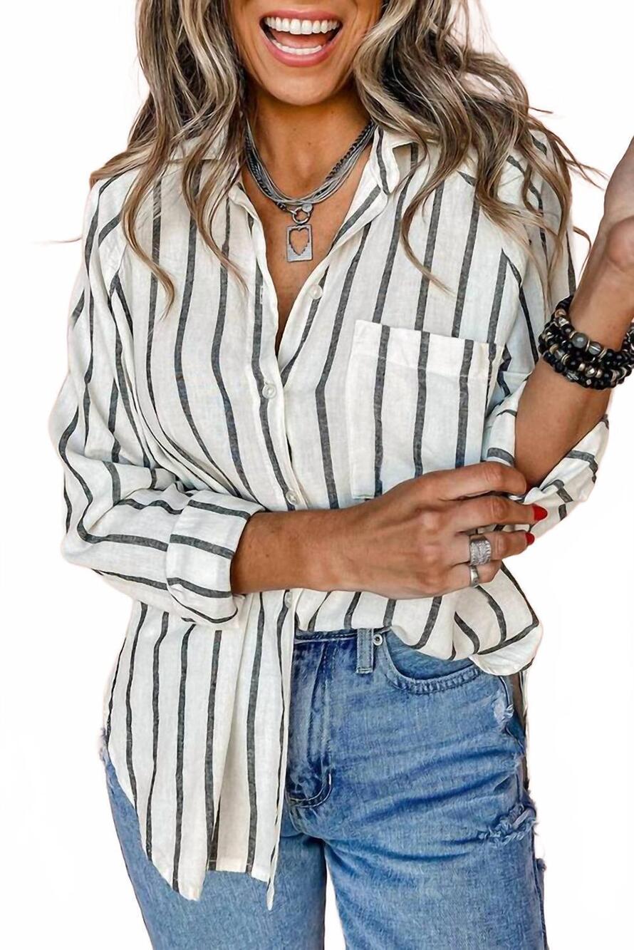 NEW LOVESOFT striped buttoned oversized shirt in black stripe